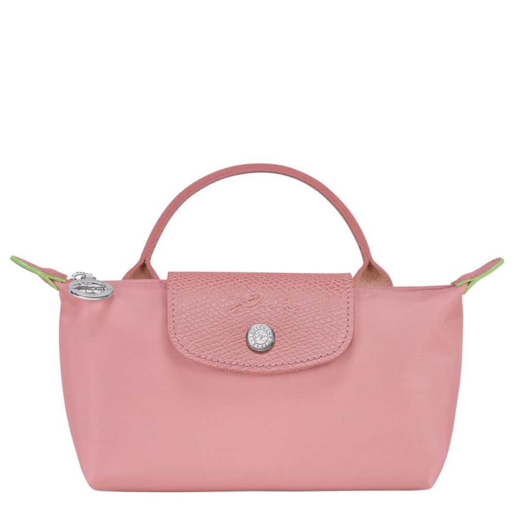LONGCHAMP LE PLIAGE MINI POUCH PINK w/ GREEN TRIM